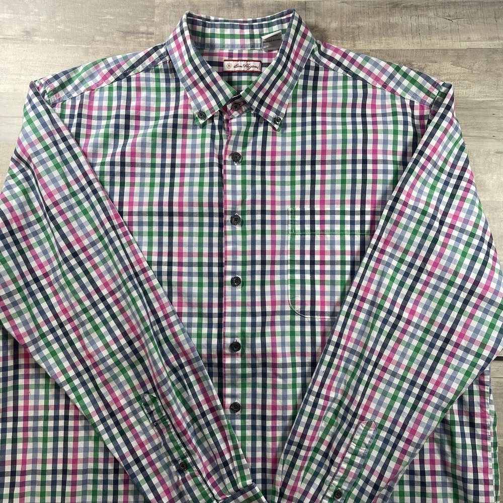 Ben Hogan Men's Size L Button Up Long Sleeve Plaid Shirt Multicolor 100% Cotton
